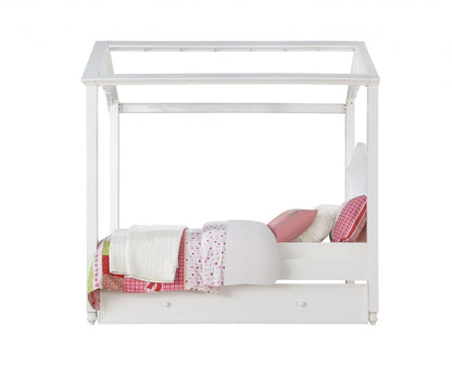 White Wood Twin Canopy Bed Frame