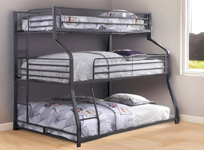 62" X 83" X 74" Gunmetal Metal Triple Bunk Bed  Twinfullqueen