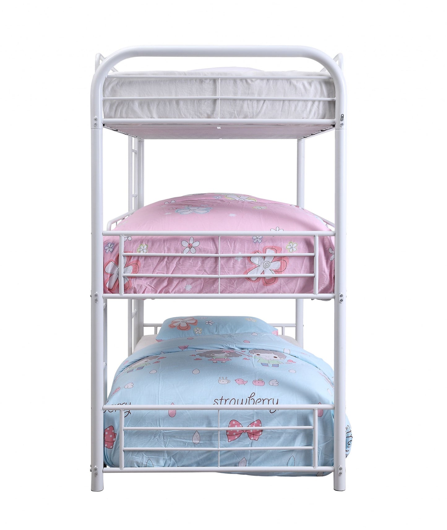 57" X 79" X 74" White Metal Triple Bunk Bed - Full