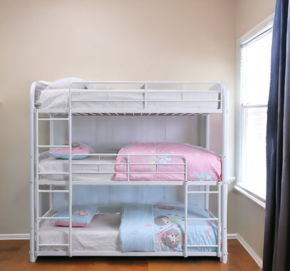 57" X 79" X 74" White Metal Triple Bunk Bed - Full