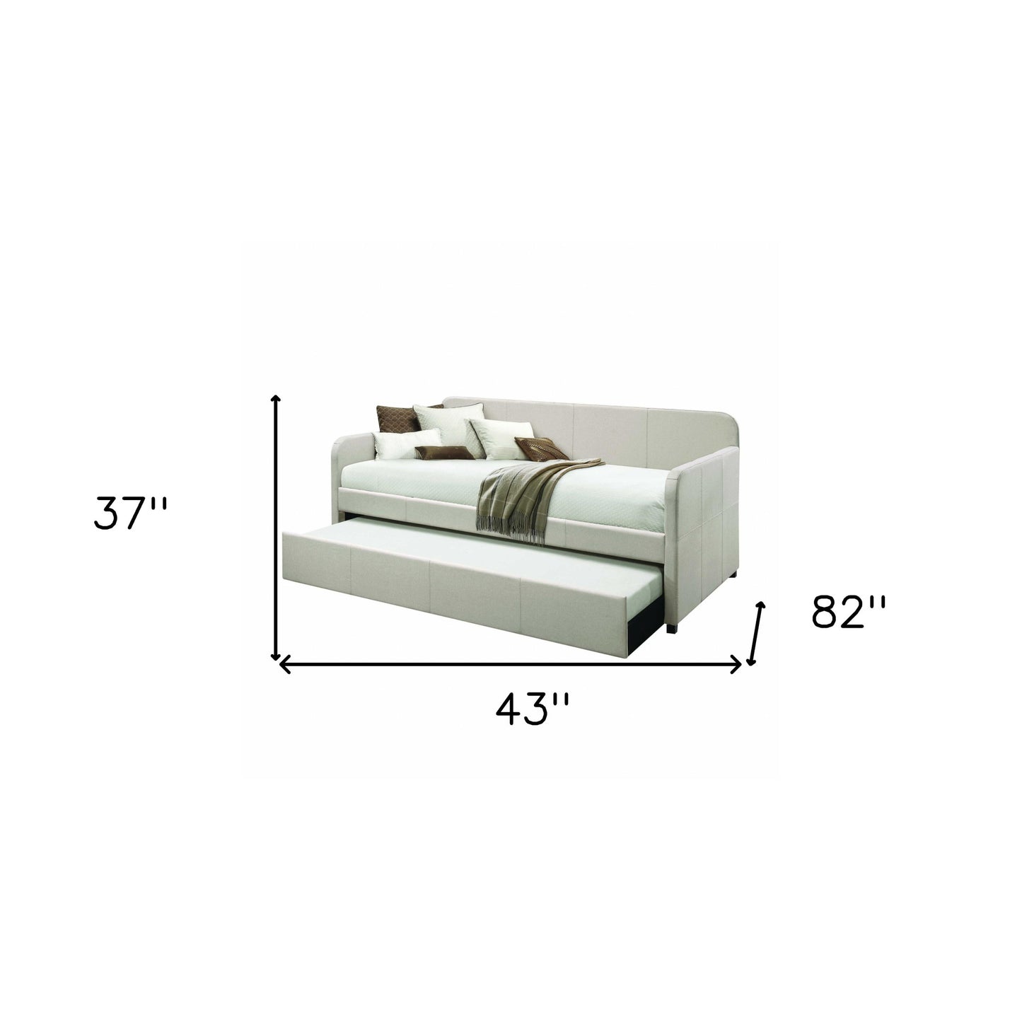 White and Light Gray Wood And Linen Twin Bed Frame