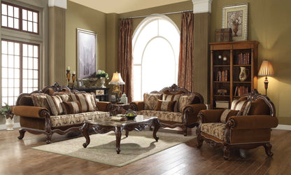 69" Brown Damask Chesterfield Loveseat and Toss Pillows