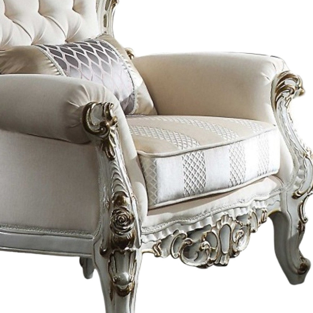 36" Pearl Fabric Striped Tufted Chesterfield Chair