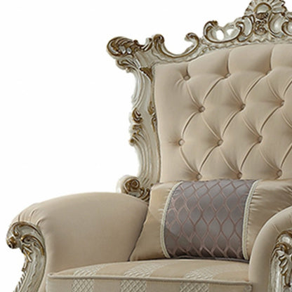 38" Pearl Fabric Striped Tufted Chesterfield Chair And Toss Pillow