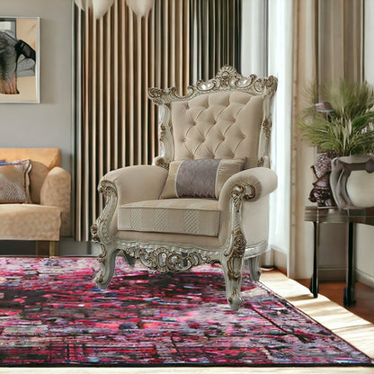 38" Pearl Fabric Striped Tufted Chesterfield Chair And Toss Pillow