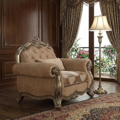 35" Gray and Antiqued White Fabric Floral Tufted Chesterfield Chair And Toss Pillow