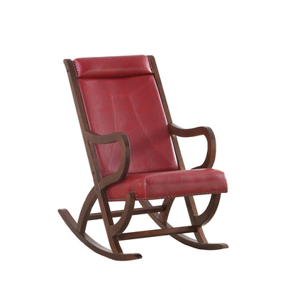 22" X 36" X 38" Burgundy Pu Walnut Wood Upholstered (Seat) Rocking Chair