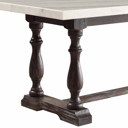 38" White And Gray Marble And Solid Wood Trestle Base Dining Table