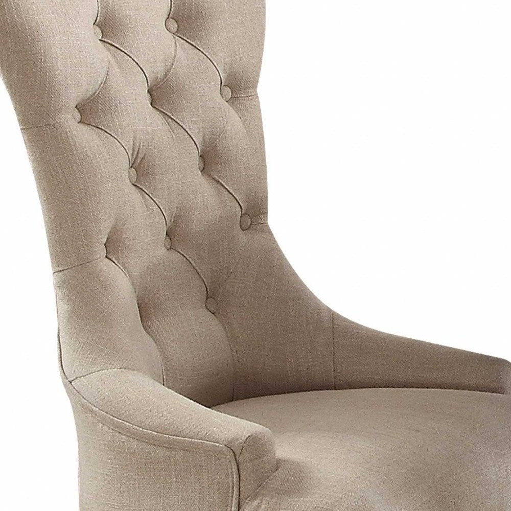 Set of Two 28" Beige and Dark Brown Linen Tufted Parsons Chair