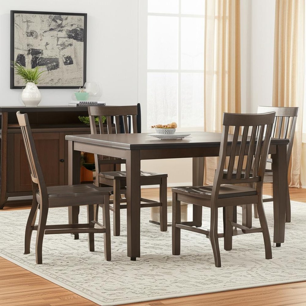 Set of Two Brown Wood Ladder Back Dining Side Chairs