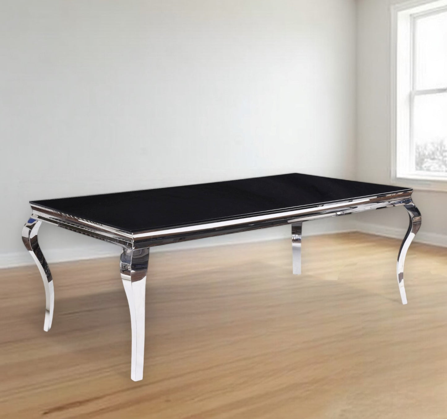 80" Black And White Glass And Stainless Steel Dining Table