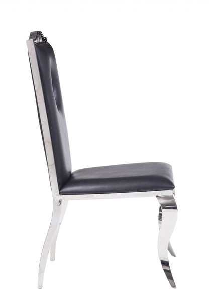 Set of Two Black And Silver Upholstered Faux Leather Dining Side Chairs