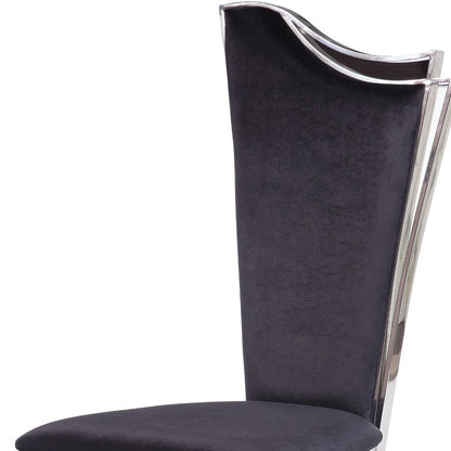 Set of Two Black And Silver Upholstered Fabric Dining Side Chairs