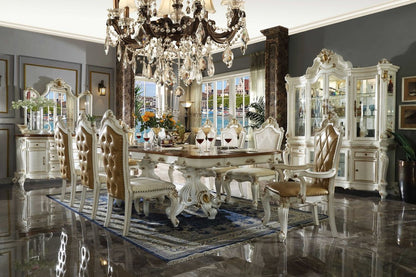 Set of Two 27" Beige and White Faux Leather Damask Side Chair