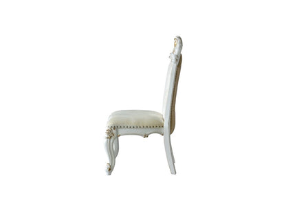 Set of Two 27" Beige and White Faux Leather Damask Side Chair