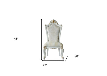 Set of Two 27" Beige and White Faux Leather Damask Side Chair