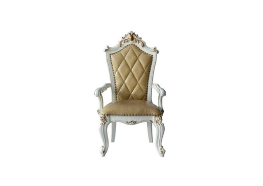 Set of Two 27" Brown and White Faux Leather Tufted Side Chair