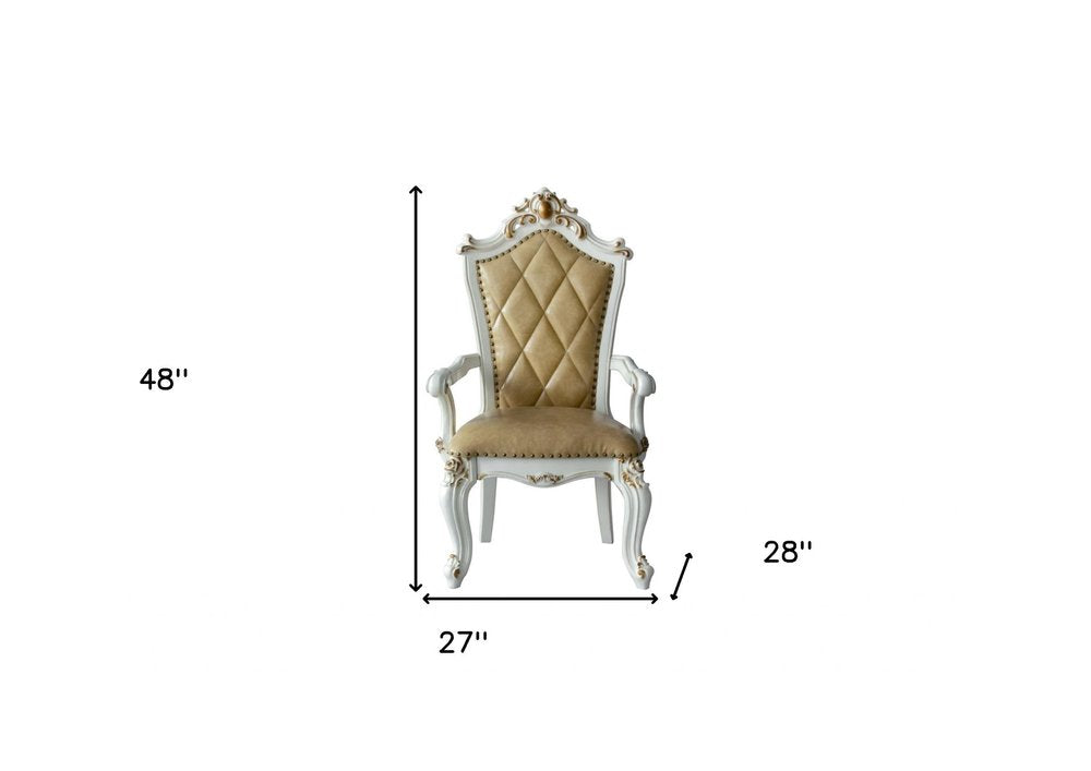 Set of Two 27" Brown and White Faux Leather Tufted Side Chair