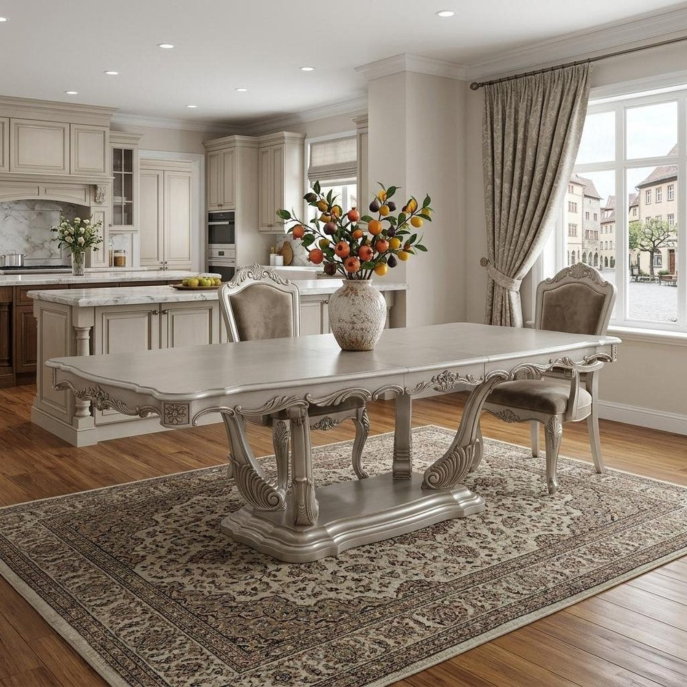 44" Off White Solid Wood Pedestal Base Dining Table