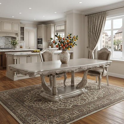 44" Off White Solid Wood Pedestal Base Dining Table