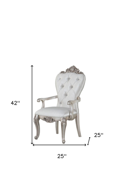 Set Of Two 25" Silver And Pearl Fabric Tufted Side Chair