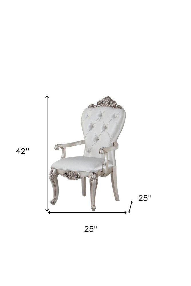 Set of Two 25" Silver and Pearl Fabric Tufted Side Chair