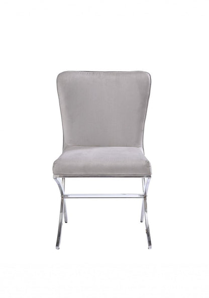 24" Beige and Silver Velvet Parsons Chair