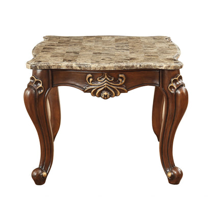 30" X 30" X 24" Marble Walnut Wood End Table