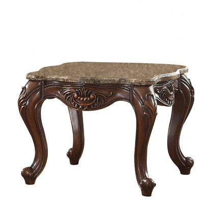 24" Cherry Oak Faux Marble Square End Table