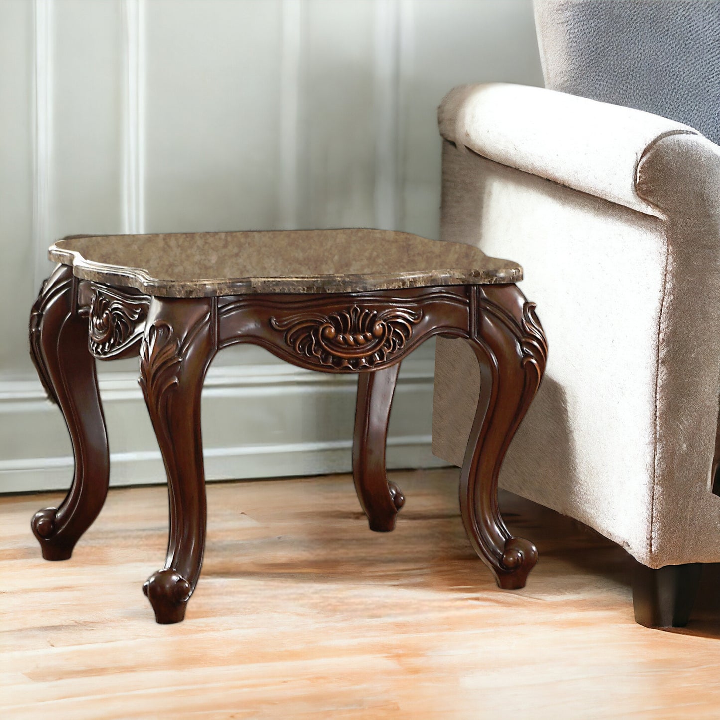 24" Cherry Oak Faux Marble Square End Table