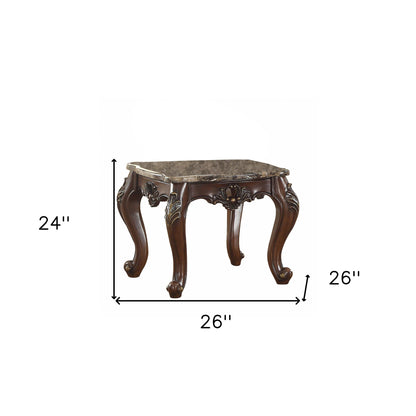 24" Cherry Oak Faux Marble Square End Table