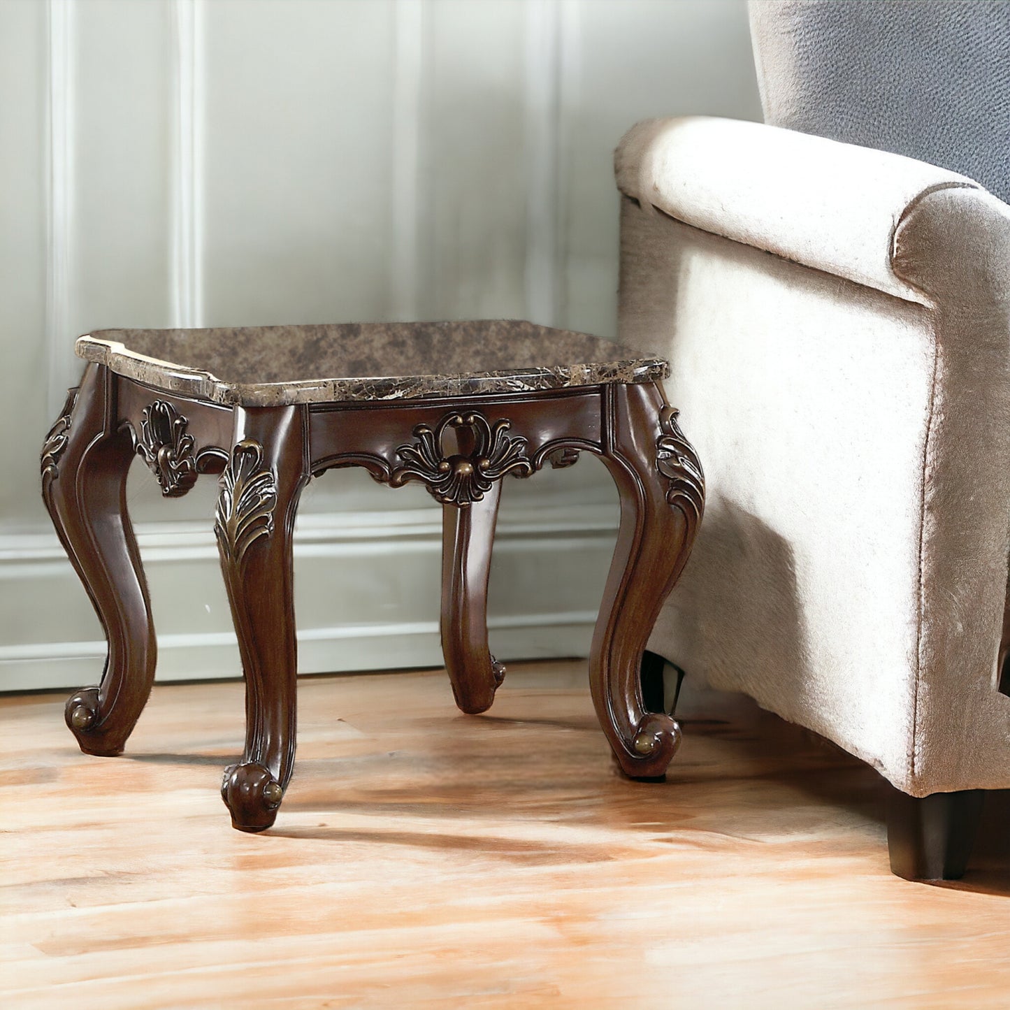 24" Cherry Oak Faux Marble Square End Table