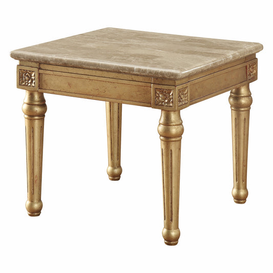 24" Antique Gold And White Faux Marble Square End Table