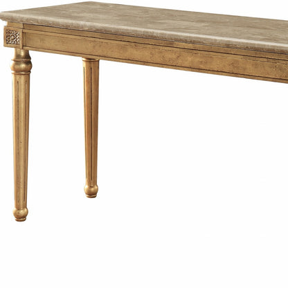 57" Brown and Gold Genuine Marble Console Table