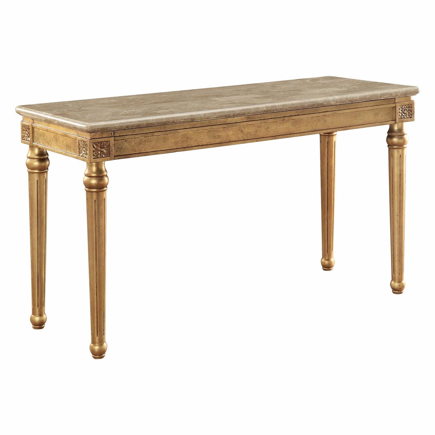 57" Brown and Gold Genuine Marble Console Table