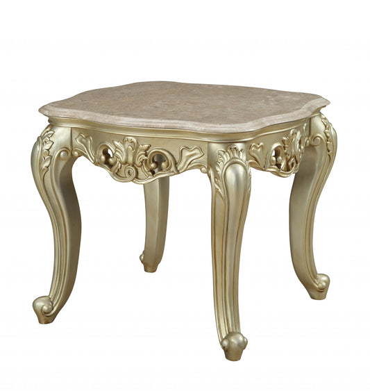 24" Antiqued White Faux Marble Square End Table