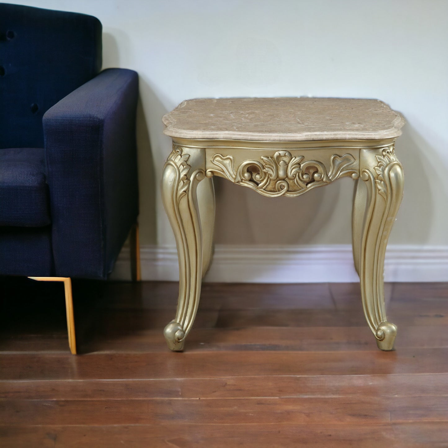 24" Antiqued White Faux Marble Square End Table