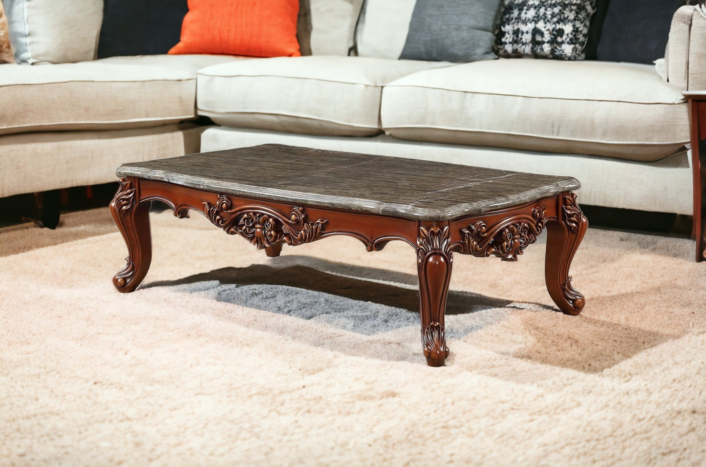 40" Dark Brown And Merlot Genuine Marble Rectangular Coffee Table