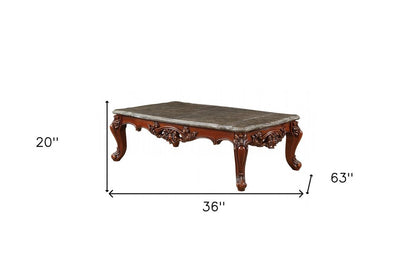 40" Dark Brown and Merlot Genuine Marble And Solid Wood Coffee Table