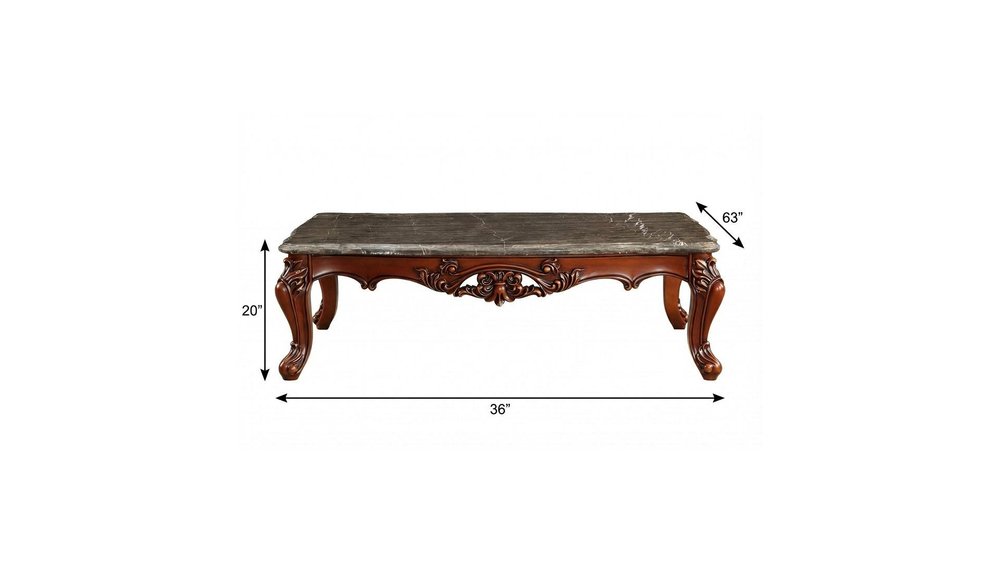 36" Gray and Brown Genuine Marble And Solid Wood Coffee Table
