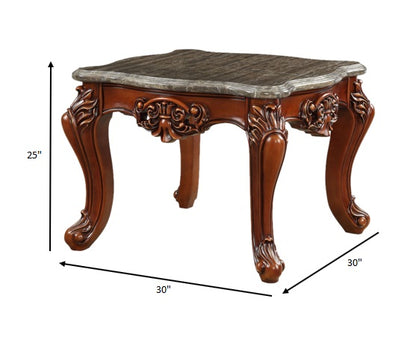 25" Walnut Faux Marble Square End Table