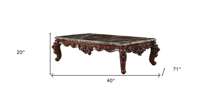 40" Dark Brown and Merlot Genuine Marble And Solid Wood Coffee Table