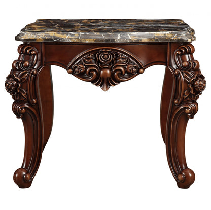 25" Walnut And Brown Faux Marble Square End Table