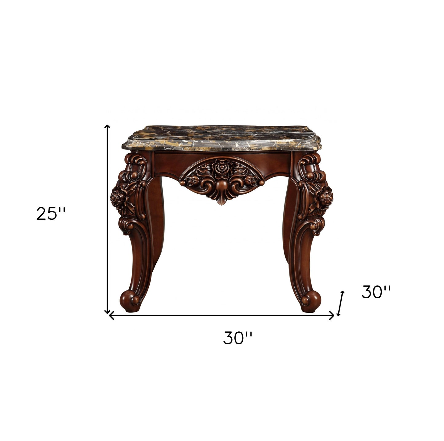 25" Walnut And Brown Faux Marble Square End Table