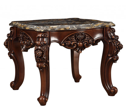 25" Walnut And Brown Faux Marble Square End Table