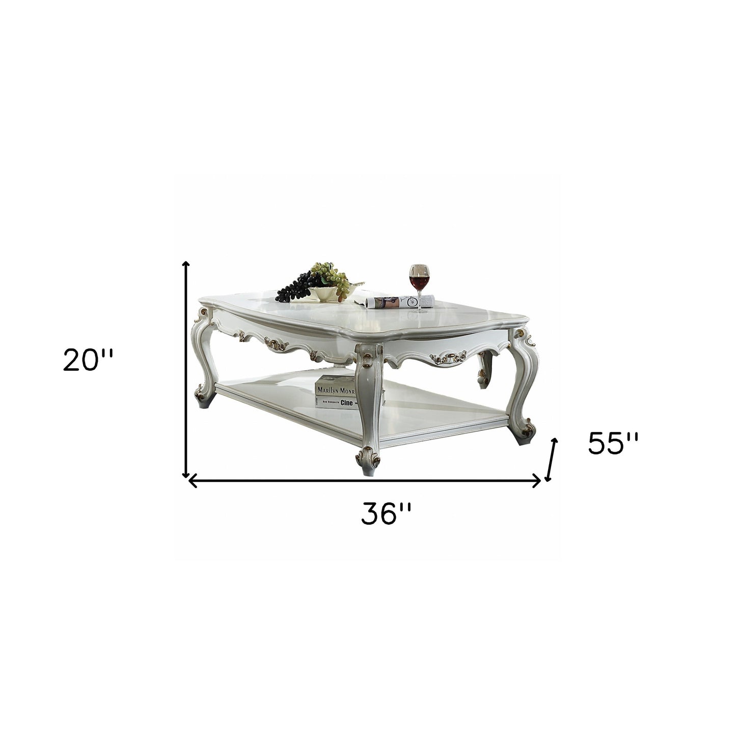 36" X 55" X 20" Antique Pearl Wood Poly-Resin Coffee Table
