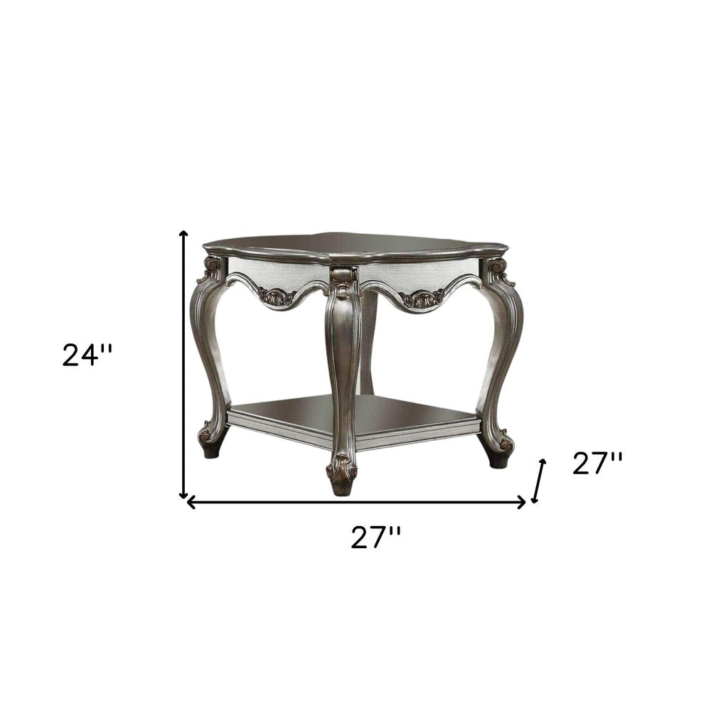 24" Gray Solid Wood End Table With Shelf