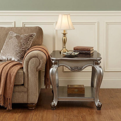 24" Gray Solid Wood End Table With Shelf