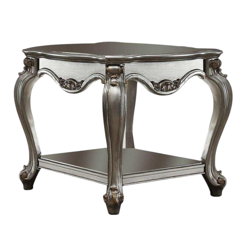 24" Gray Solid Wood End Table With Shelf
