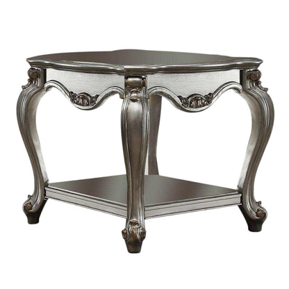 24" Gray Solid Wood End Table With Shelf